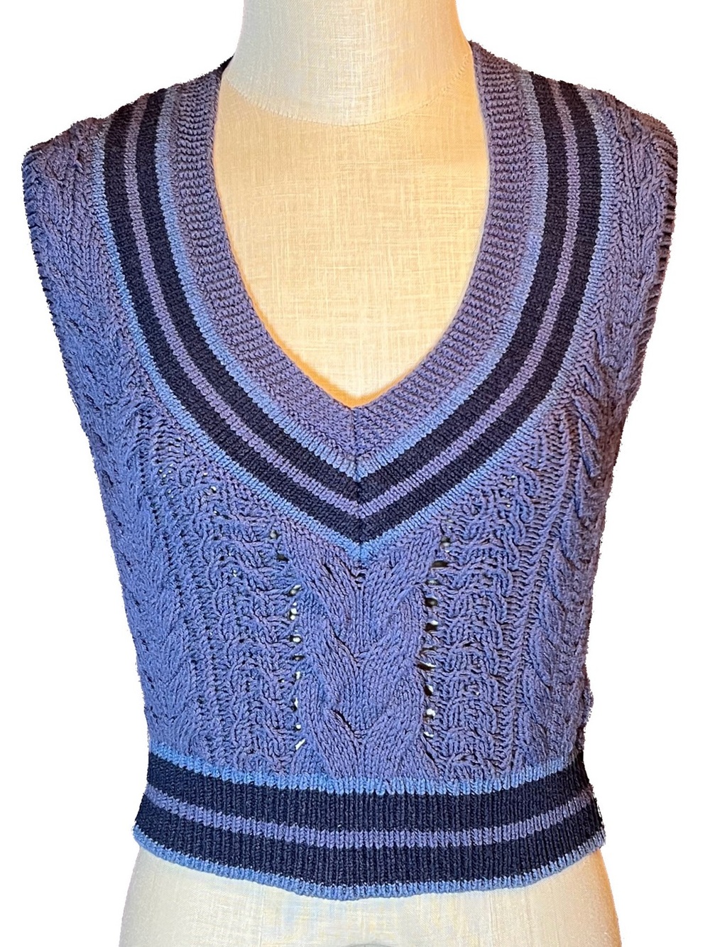 💙rag & bone Cable Knit V-Neck Sweater Vest in Blue